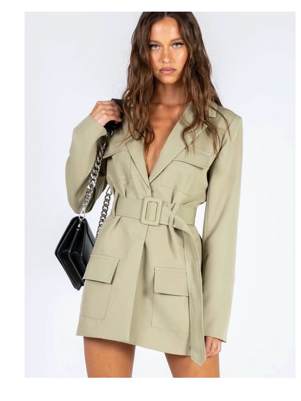Lioness Belted Utility Blazer Dress - Olive